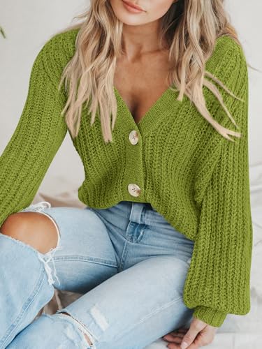 Image of PRETTYGARDEN Women's Chunky Knit Open Front Sweater Long Sleeve Button Loose Short Cardigan Outerwear Coats