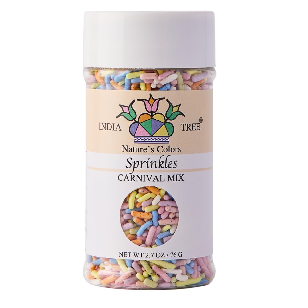 Pastel Rainbow Sprinkles – Dye-Free, Allergen-Free, Plant-Based Colors, 2.7 oz Jar – India Tree Nature’s Colors