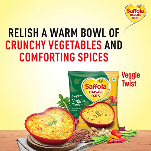 Image of Saffola Masala Oats, Tasty Evening Snack, Veggie Twist, 500g & Saffola Mealmaker Soya Chunks with Supersoft Technology, Tender & Juicy, 1 kg (Pouch)