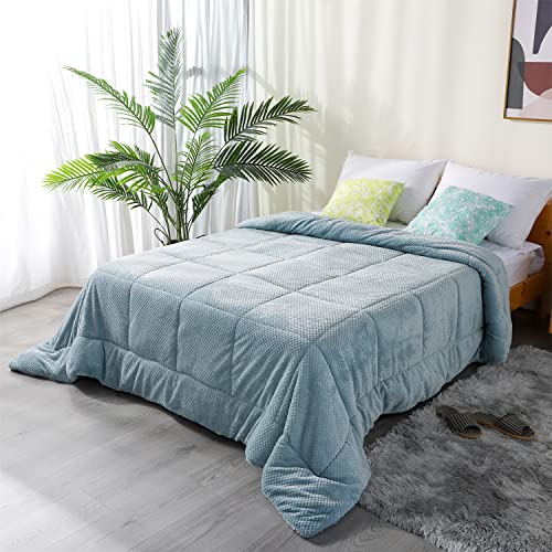 Domdec Luxurious Flannel Fleece Comforter With Plush Sherpa Back- Twin Size Bedding Coverlet-Textured Faux Fur Blanket-Machine Washable-Winter Warmth(Twin/Twin Xl, Cloud Blue) #TOP1