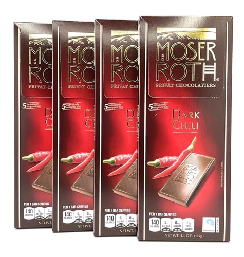 Premium Dark Chili Moser Roth Privat German Chocolate 4.4oz (125g) – Pack of 4