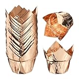 uxcell 50 Pcs Tulip Baking Cups Cupcake Muffins Liners Paper Greaseproof Wrappers for Wedding Birthday Party Festivals Christmas, Champagne Gold
