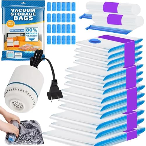 Opiniones de Ropa de una pieza para comprar online. 43 15 Piezas Bolsas de Almacenamiento al Vacío con Bomba Eléctrica, Bolsas de Compresión que Ahorran Espacio, Almacenamiento Reutilizable para Ropa, Almohadas y Edredones
