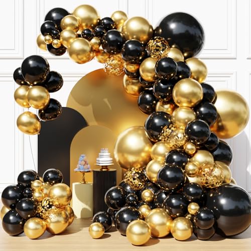 Black and Gold Balloons Garland Arch Kit Black Gold Balloons for Class 2026 Graduation Class Decorations Birthday Retirement Anniversary New Year Party Decorations