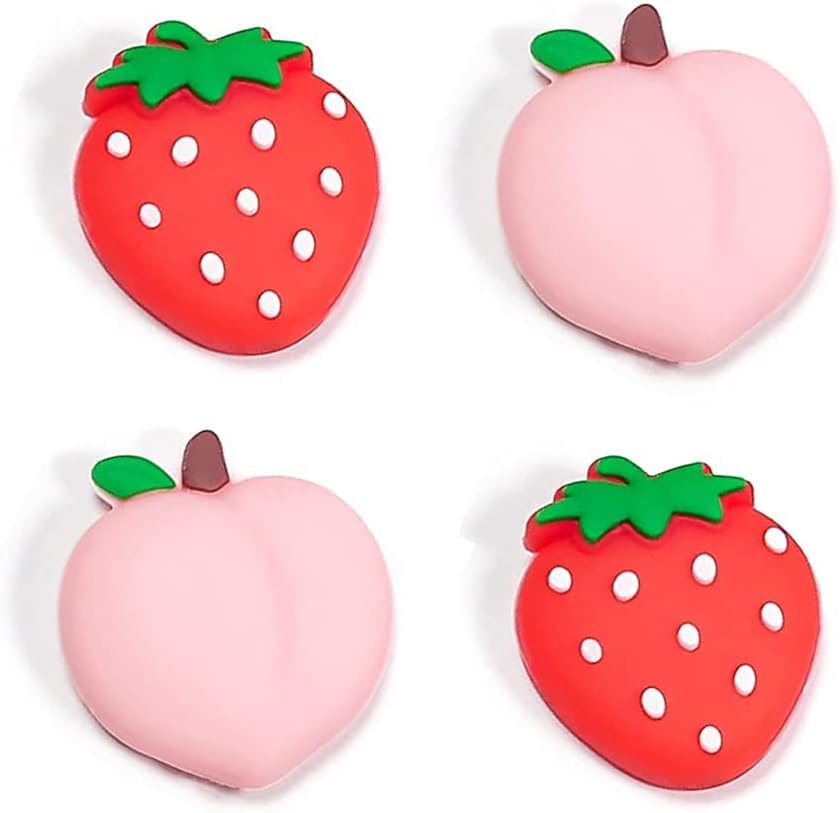 Image of PERFECTSIGHT Cute Peach Strawberry Thumb Grip Caps for Switch 2, PS5, PS4, Xbox Series X /S, Xbox One, Switch PRO Controller, 4PCS Kawaii Soft Rubber 3D Analog Thumbsticks Grips Joystick Cover