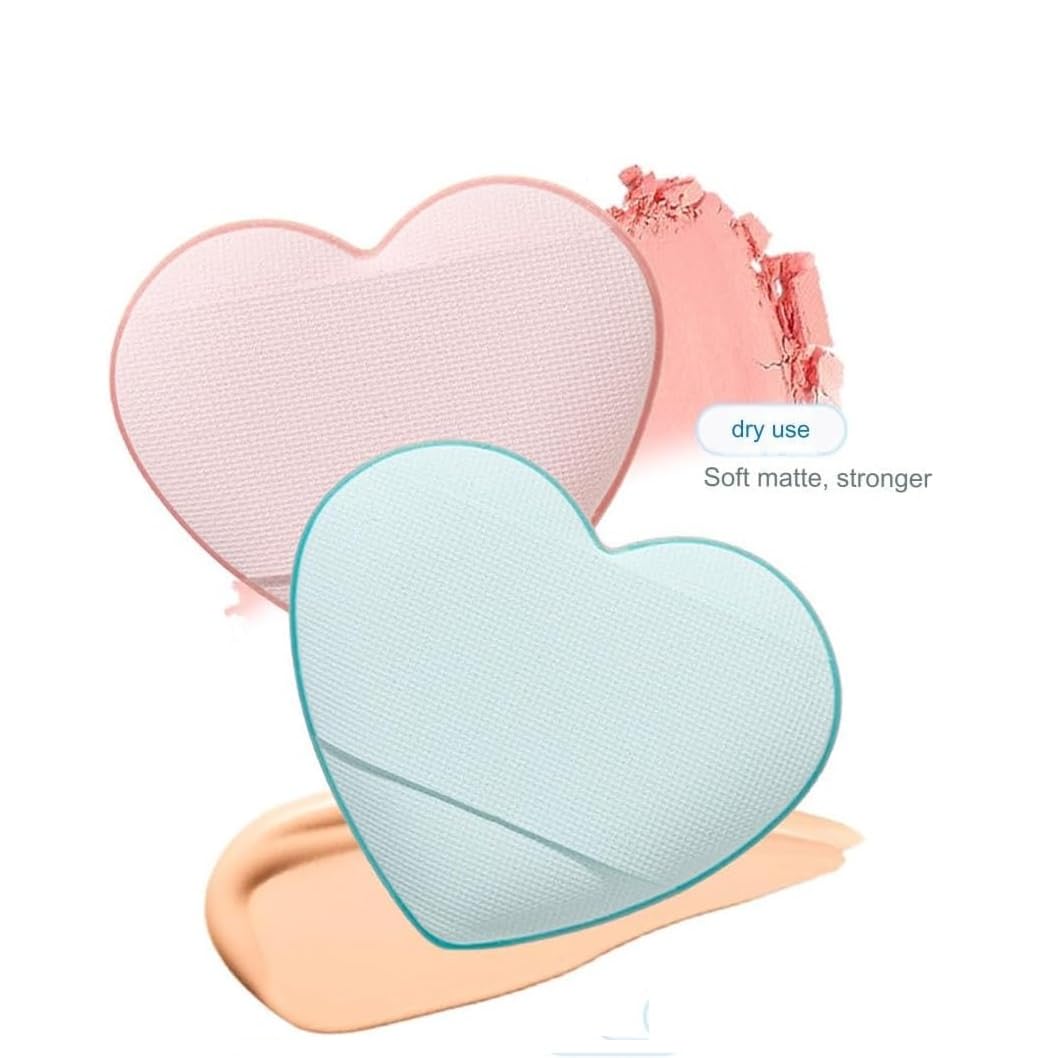 Beautiflame Professional Silvery Foundation Brushes & Mini Heart Makeup Puff Soft Application for Flawless Makeup 1