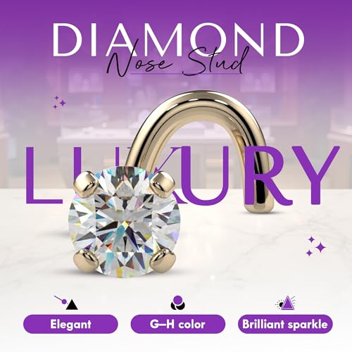 FreshTrends Diamond Nose Ring – 20G 2mm (0.03 ct. tw) Genuine Nose Stud – 14K Real Gold Nose Ring Twist Screw – Made in USA Nose Rings for Women3