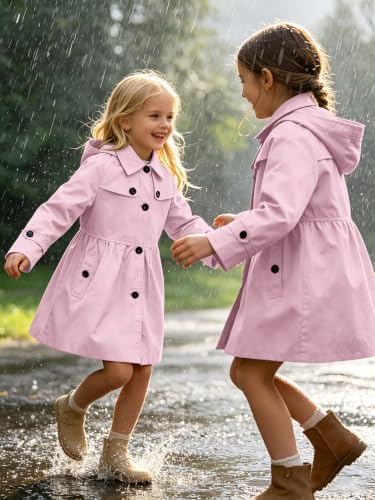 Image of Cromoncent Girl's Rain Jackets Waterproof Hoodie Trench Coat Cute Dress Coat Outerwear, 3-12 Years