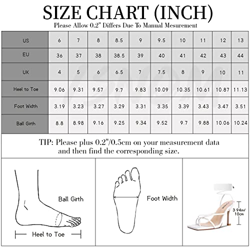 Isnom Lace Up Heels Sandals For Women, Square Toe Open Toe Thong Strappy Heels Women's Stiletto Heeled Sandals -White #TOP6