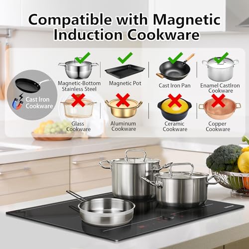 Image of Karinear 24 Inch Induction Cooktop 4 Burners with Magnetic Knob Control
