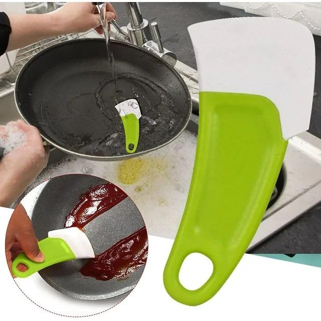 Image of 2Pcs Yellow Silicone Pan Cleaning Scraper, Mabor Cleaning Bowl Scraper Dish Scraper for Kitchen Non-stick Plastic Pot Scraper Tool for Pans Pots Cooking Utensils, 1, green,yellow