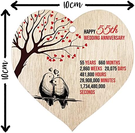 Stuff4 55th Wedding Anniversary Wooden Heart Plaque, Light Wood Sign Keepsake, Celebrate Emerald Anniversary Wife Husband Boyfriend Girlfriend, Plaque with Quotes Gifts from the Kids