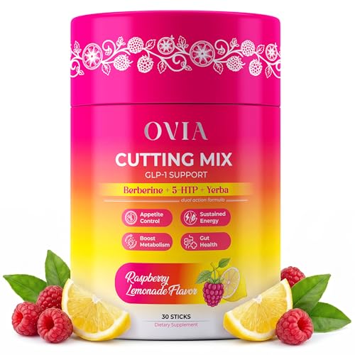 OVIA Cutting Mix Craving Control & Weight Management Powder with Yerba Mate Berberine 5-HTP Inulin FOS L-Theanine Chromium Cinnamon & Ginger Raspberry Lemonade 30 Sticks