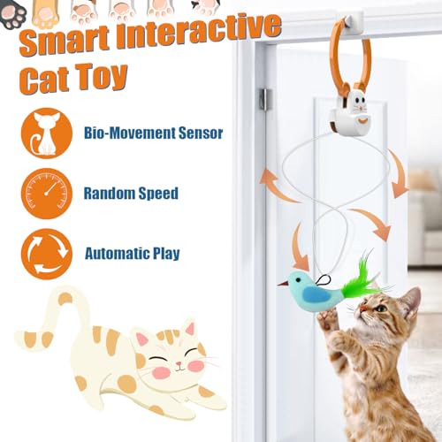 Image of Interactive Cat Toys for Indoor Cats, Automatic Flying Bird Feather Wand Toy for Chase Exercise Enrichment, Rechargeable Durable Safe Hanging Cat Toy for Bored Kittens & Adult Cats