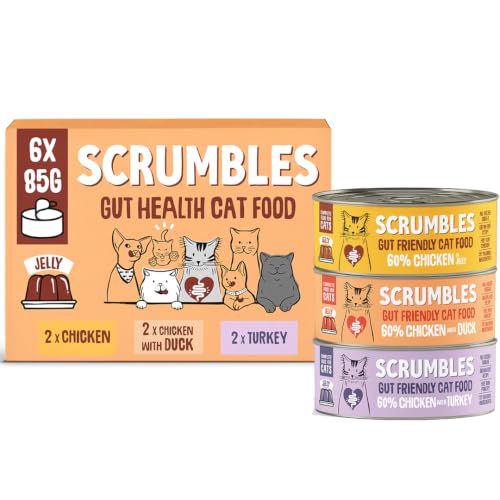 Scrumbles • Wet Cat • Poultry • Hypoallergenic • All Lifestages • 2 x Chicken • 2 x Turkey • 2 x Chicken with Duck • 6 Tins (85g) • 60% Meat