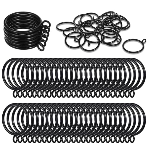 100 Pack Curtain Rings with Eyelet, 1.5 Inch Inner Diameter Metal Curtain Rod Rings Black Sliding Drapery Ring Fits Up to 1 1/4-inch Rod