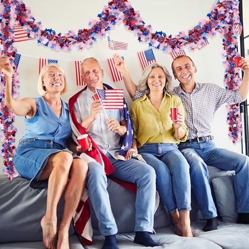 Image of 50FT 4th of July Decorations Red White Blue Star American Flag Tinsel Garland, Glitter Patriotic Garland for Fourth of July Independence Day Memorial Day Decor Outdoor Indoor Home Party Decor Supplies