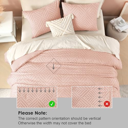 Image of Litanika Blush Full Comforter Set, 3 Pieces Pink Tufted Boho Farmhouse Bedding Comforter Sets, Lightweight Fluffy Comforter Bed Set for All Season (79x90In Comforter and 2 Pillowcases)