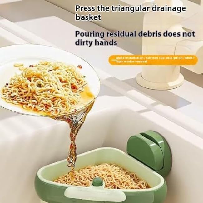 Curetoaway Suction Cup Sink Corner Rack, Curetoaway Suction Cup Sponge Holder with Drain Hole, Removable Corner Sink Strainer with Automatic Dumping, No Drilling Food Waste Catcher (2PCS-C)