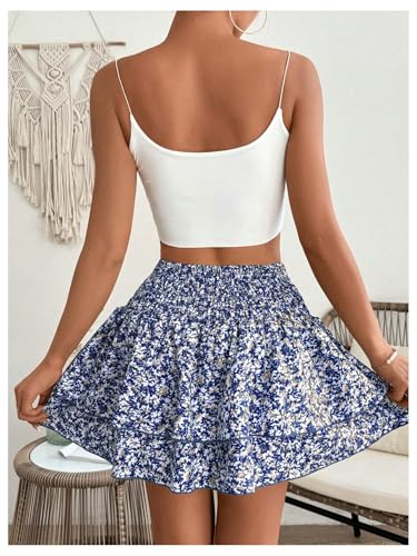 Floerns Women's Floral Ruffle Hem Layered Skirts Elastic High Waist Flared Mini Skirts2