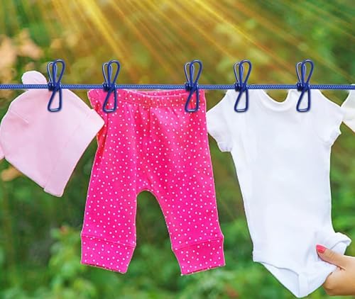 Image of WELLUCK 1 Pc Elastic Clothes Drying Rope with Hooks & 12 Clips | Portable Hanging Clothesline for Travel, Home, Balcony & Outdoor Use | Kapde Sukhane Ki Rassi Wire | Strong Stretchable