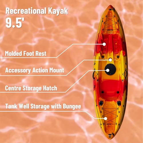Image of PioneerWorks Kayaks, Sit On Top Fishing Kayak with Front Storage Well, Fishing Kayak with Paddle for Adults, Capacity of 308LBS, Hard Shell Recreational Kayak Boat