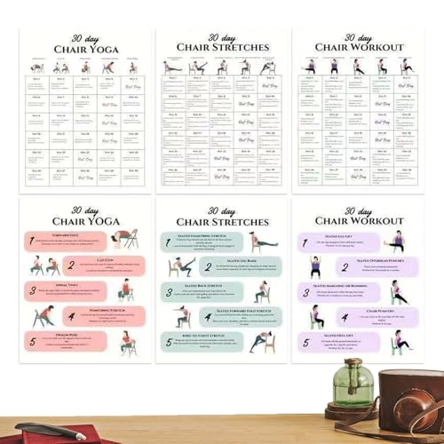 Übungen auf dem Stuhl für Senioren,30-Tage 6 Stück Fitness-Karten,Yoga-Posen Poster - Für Erwachsene, Reisen, Morgen, Arbeit, Familie, Freunde, Bodybuilding, Sport, Athleten Und Gewichtstraining