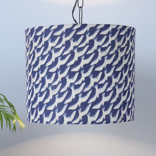 Image of tu casa Flocking Bird Print Fabric Glow Pendent Light Hanging Lamp for Bedroom, Living Room, Lounge, Office, Gifting Area Without Bulb for Home Decoration (Height - 20 inch)