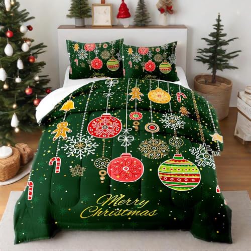 WHWODIDE Merry Christmas 3 Pcs Bedding Comforter Set Queen Coloured Lights Best Gift1 Comforter and 2 Shams Warm and Cozy Lightweight Decor Family Bedroom (Coloured Lights, Queen)
