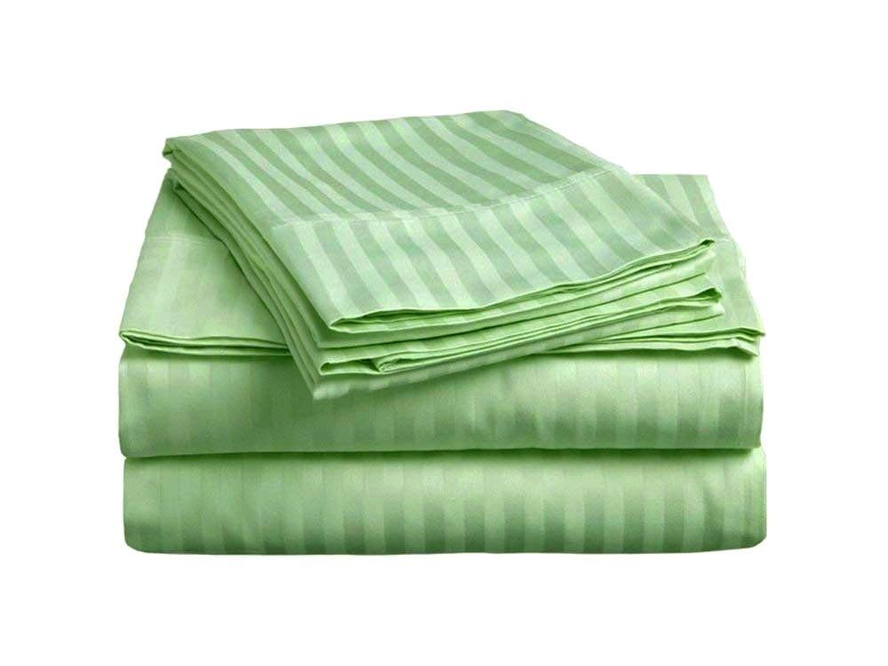 Pure Dreams Flat Sheet 100% Egyptian Cotton, 400 Thread Count, Premium Hotel Quality Ultra Soft Bedding | Luxury, Wrinkle Resistant Top Sheet-Sage Stripe, Emperor Size