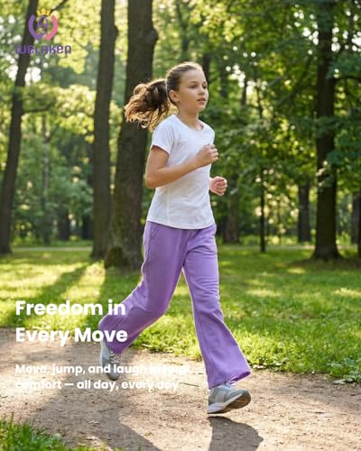 Image of WELAKEN Girls Sweatpants for Casual & Athletic - Kids Flared Pants Bell-Bottom Trousers with Pockets
