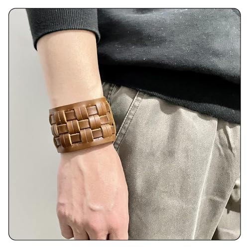 Image of Punk Rock Snap Bracelet Braided Wide Leather Wristband Arm Cuff Bracelet