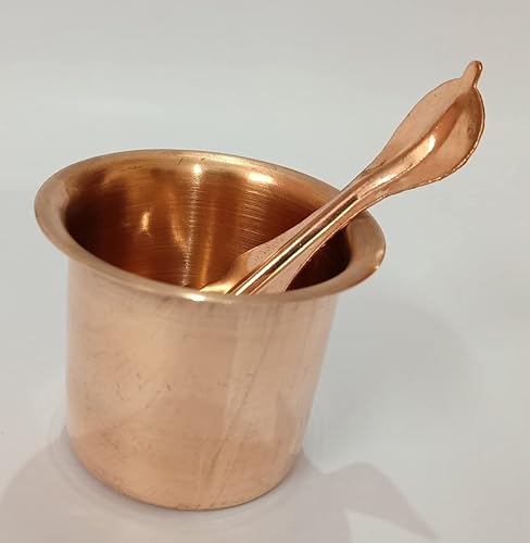 Miniatura 2 de Panch Patra Pooja Lota - Juego de charnamrito de cobre, Achmani, hecho a mano de cobre puro para Pooja Propósito en casa, oficina, templo y en todos