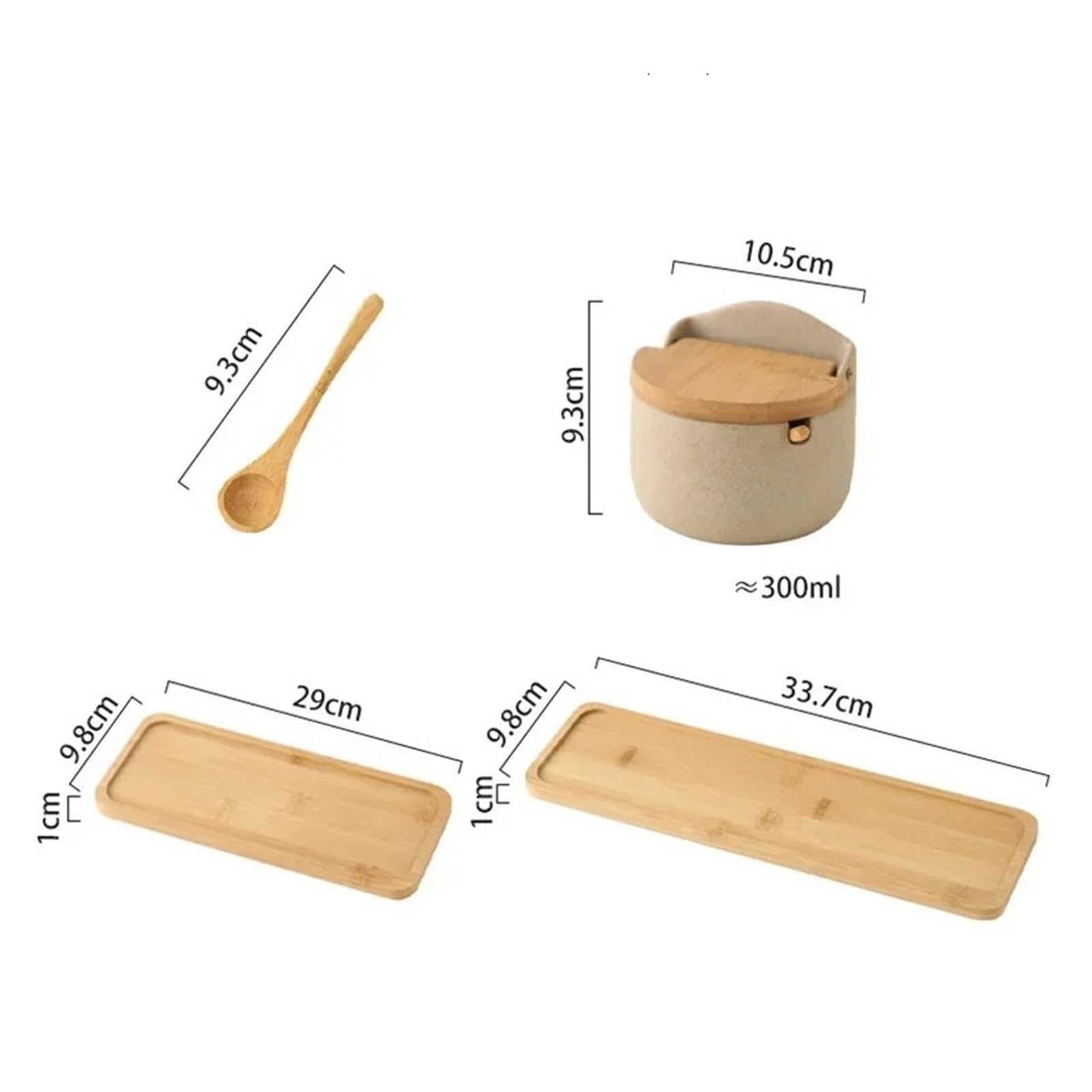 Generisch 300-ml-Gewürzdosen-Set aus Keramik und Bambus for Würzen mit Löffel Deckel, Küchenutensilien, Salzbehälter Tablett(1Pcs)