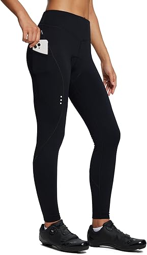 BALEAF Pantalones de ciclismo acolchados con forro polar para mujer, mallas térmicas resistentes al agua para clima frío