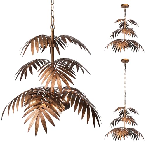 JCPYIUL Lampadario vintage regolabile a foglie di cocco tropicale Lampada a sospensione unico rustico Albero Soggiorno Sala da pranzo Camere da letto Cucina Appesi per illuminazione
