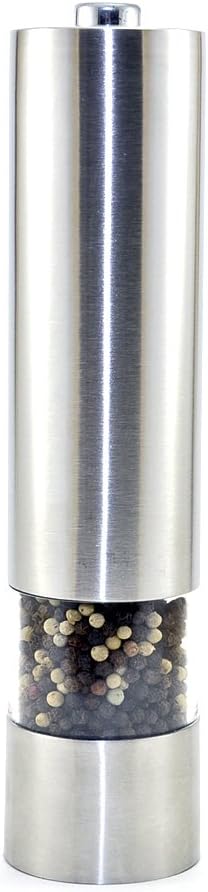 Battery Powered Brushed Stainless Steel Salt and Pepper Mill | One Touch Automatic Battery Powered | Single Mill