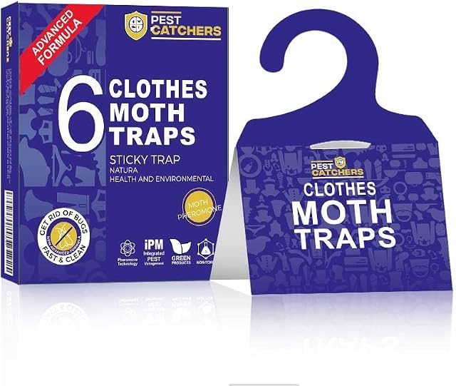PestCatchers Clothing Moth Traps with Pheromones 6 Piece, Paper Clothes Moth Trap for Closets, Pyramid Sticky Glue Trap for Moths to Protect Clothes Sweaters Carpets, Child And Pet Safe