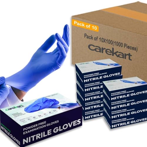 Image of Carekart Nitrile Exam Gloves, Powder-Free Non-Sterile Food Safe Disposable Glove, 1000 Pcs (10 X 100) - Blue, Small