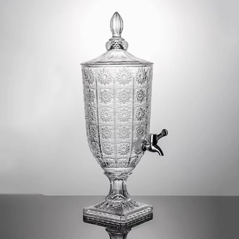 Spremiagrumi retrò Trasparente in Cristallo, Dispenser per Bevande in Vetro da 2/3/5 Litri, con Rubinetto in Acciaio Inox, Ideale per Feste, con Supporto,3l b