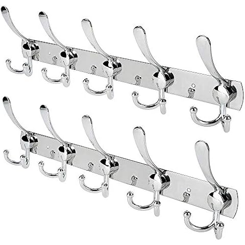 WHITGO Wall Mount Coat Hook, 2 Pack 15 Hooks Stainless Steel Wall Coat Hangers Rack Durable Robe Hat Clothes Hooks Cover