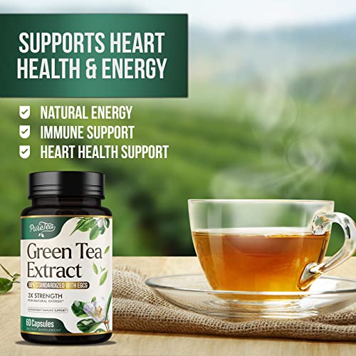 Green Tea Extract Capsules With 98% Standardized Egcg - 3X Absorption 1000Mg For Natural Energy - Heart Support With Polyphenols - Gentle Caffeine - 60 Capsules #TOP2
