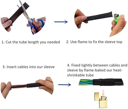 Fundas para cables - Telar de alambre expandible de PET de 18 "-25 pies, malla oculta de alambre Braided para cable de video de alimentación USB,