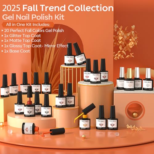 Image of modelones 20 Colors Gel Nail Polish Kit, Fall Winter Gel Polish Set Soak Off Nail Polish Kit with Glitter, Glossy and Matte Top Base Coat DIY Manicure at Home