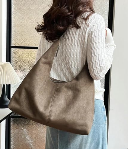Suede Tote Bag for Women Shoulder Bag Retro Handbags Soft Satchel Stylish Large Two-piece Purse Work Travel4