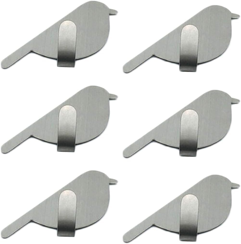 NOVSKI Ganchos Para Toallas, Adhesivo Para Pared, Acero Inoxidable, Gancho Para Pájaros, Baño, Cocina, 6 Piezas, Sin Taladrar-Argent