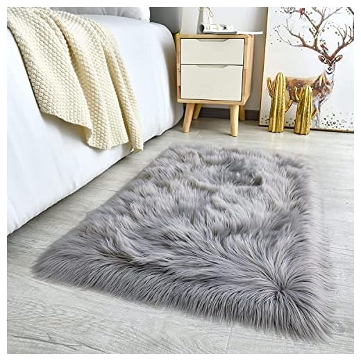 YIHAIC Falso Piel de Carnero Vellón Alfombra, Elegante De Pelo Largo Mullida Excelente Piel Sintética de Calidad Alfombra de Lana (Gris, 60 x 90 cm)