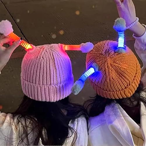 2025 New Knitted Winter Parent-Child Retractable Cute Luminous Little Monster Retractable Knitted Hat with Led Gloves4