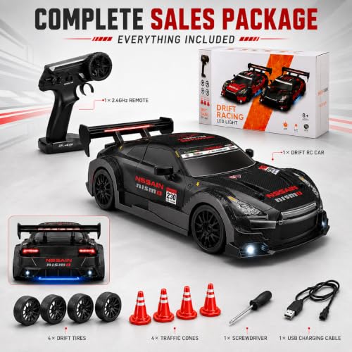 FLYTEK Skid RC Drift Car 4x4, Red, Ages 8+ BLACK - Image 8