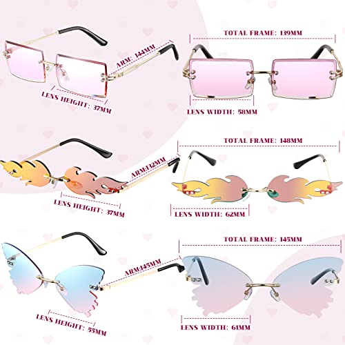 8 Pcs Irregular Sunglasses Set Heart Sunglasses Flame Cloud Butterfly Star Rimless Glasses Favors (Vibrant Style)2
